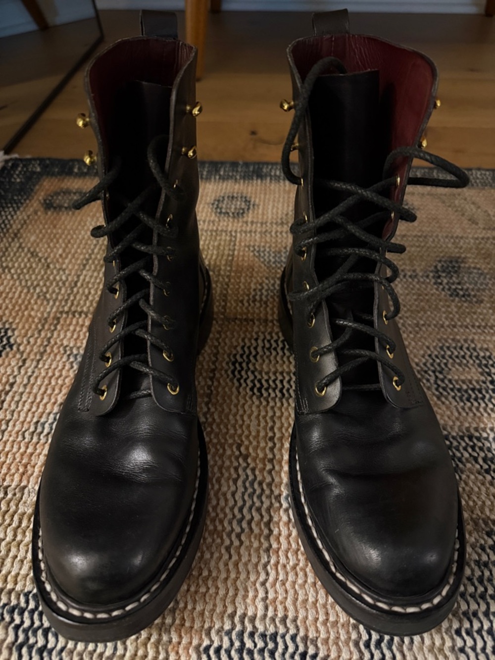 Rag & Bone Black Leather Lace-Up Combat Boots